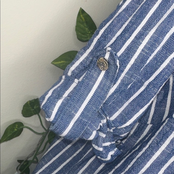 Anne Klein Linen Style Blue and White Shift T-Shirt Dress Striped Gold Accents - Picture 3 of 6